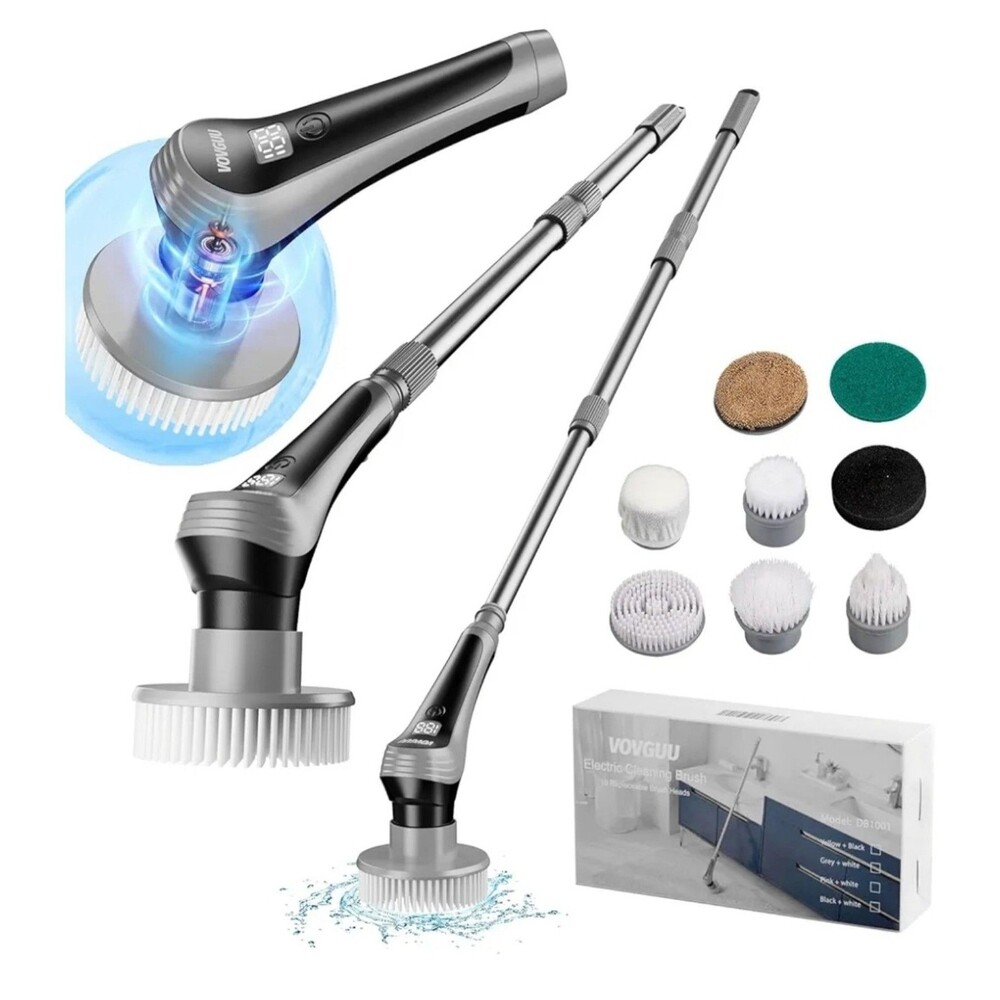 Electric Cleaning Brush w Digital Display, Shower Cleaner Scrubber w 10 brush